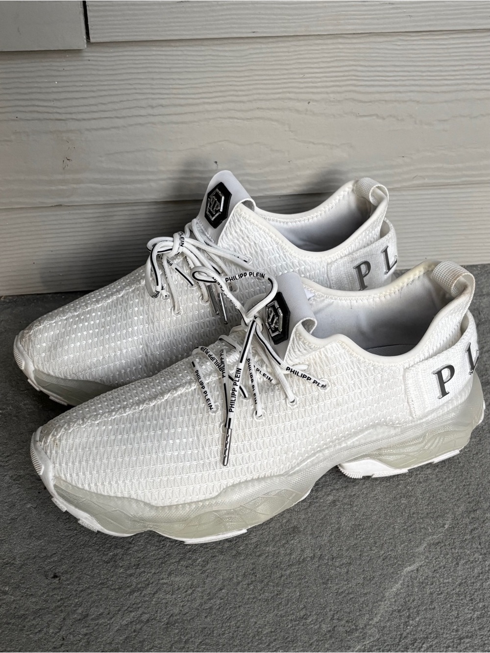 Philipp Plein White Silver Logo Sneakers
